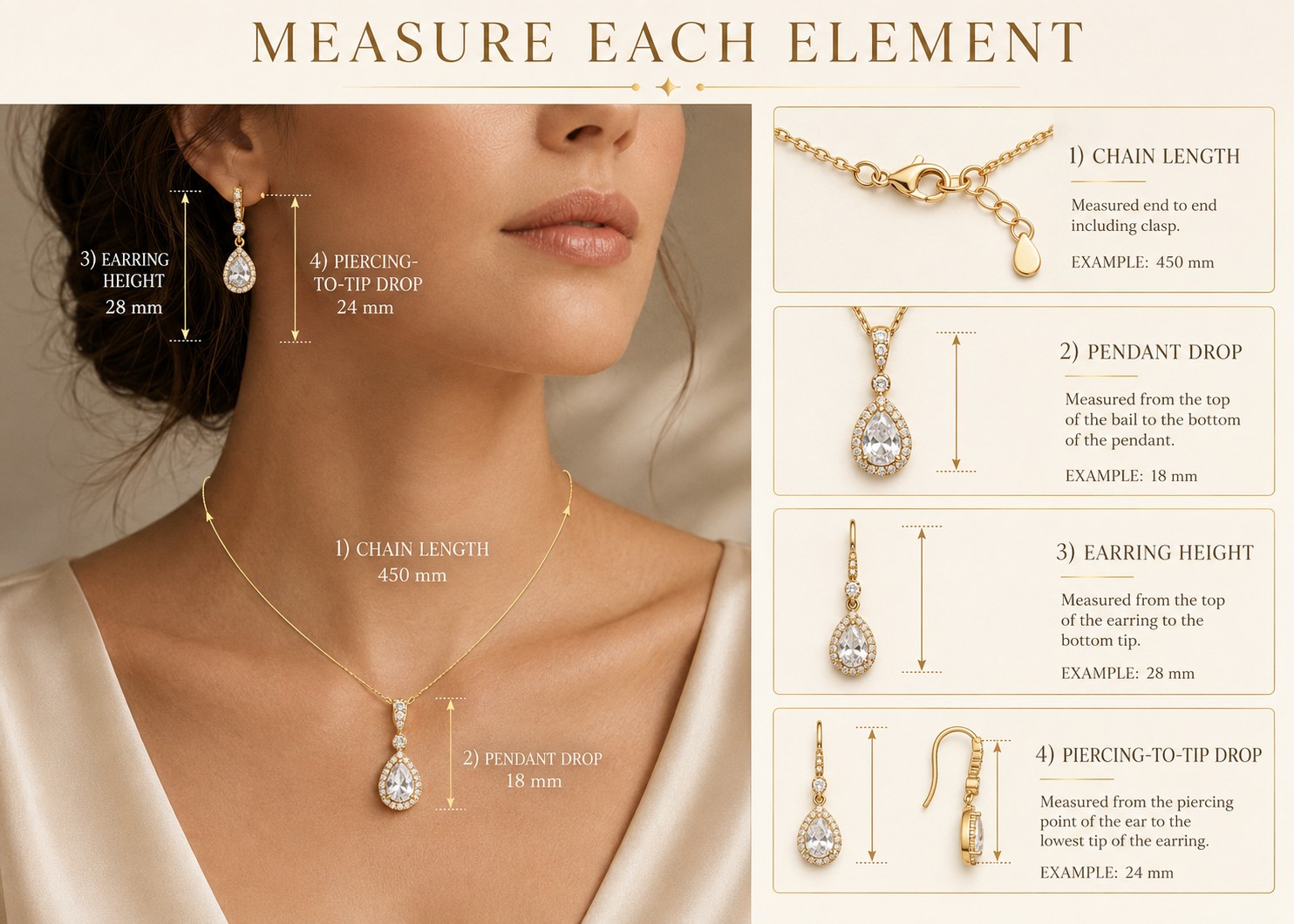Necklace Length Settings A white gold chain showing adjustment loops